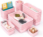 33 PCS Drawer Organizer Set, 4 Size Makeup Drawer Divider Organizer With Non-Slip Pads, Interlocking Plastic Storage Bins for Office,Jewelry Vanity,Gadgets, Bathroom,Kitchen, Pink