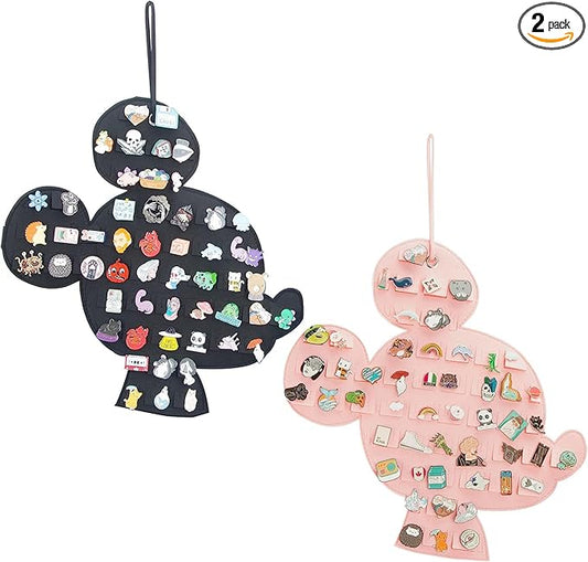Hanging Brooch Organizer - Enamel Pin Display, Cute Cartoon Shape Storage Holder for Brooch Pins (Black + Pink)