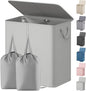 Lifewit Double Laundry Hamper with Lid and Removable Laundry Bags, Large Collapsible 2 Dividers Dirty Clothes Basket with Handles for Bedroom Laundry Room Closet Bathroom College, 136L Silver Gray