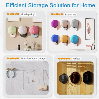 24 Pack Adhesive Hat Rack for Wall, Hat Organizer for Baseball Caps, Strong Multi-Purpose Hat Hooks, Hat Holder Hanger on Wall, Door, Closet, No Drilling (Black)