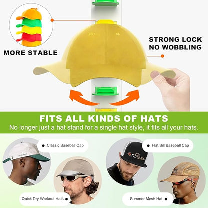 Haiou 2 Pack Hat Organizer for Baseball Caps Strong Adhesive Hat Rack for Wall Multilayer Hat Storage Display Holder Wall Mounted Hat Hooks Hold up to 16 Hats for Closet Door and Bedroom, Multicolor