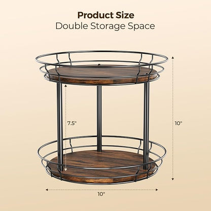 LAMU 10'' Lazy Susan Turntable Organizer, 2 Tier Round Rotating Spice Rack Organization for Kitchen Cabinet and Countertop, Wooden Lazy Susan for Table Top, Pantry, Bathroom, Vanity, Home Decor