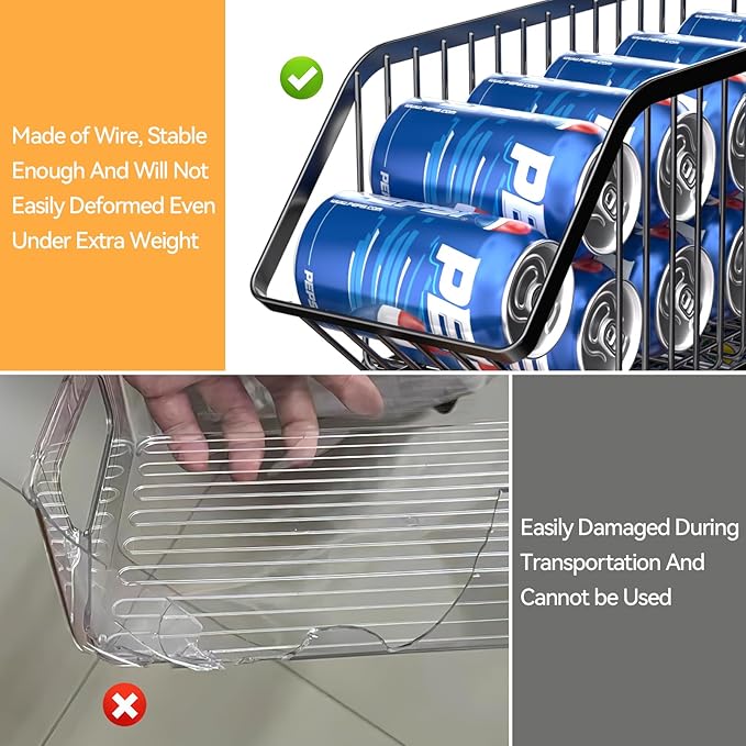 Rhomba Tier Soda Can Dispenser Organizer Rack for Refrigerator, Kitchen, Countertop, Holds 40 Cans (black 4)