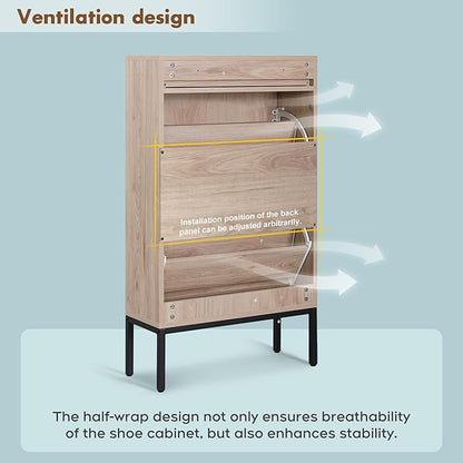 Brafab Shoe Storage Cabinet with Flip Drawers & Adjustable Shelves, Rectangular Rattan Doors - For Hallways and Entryways