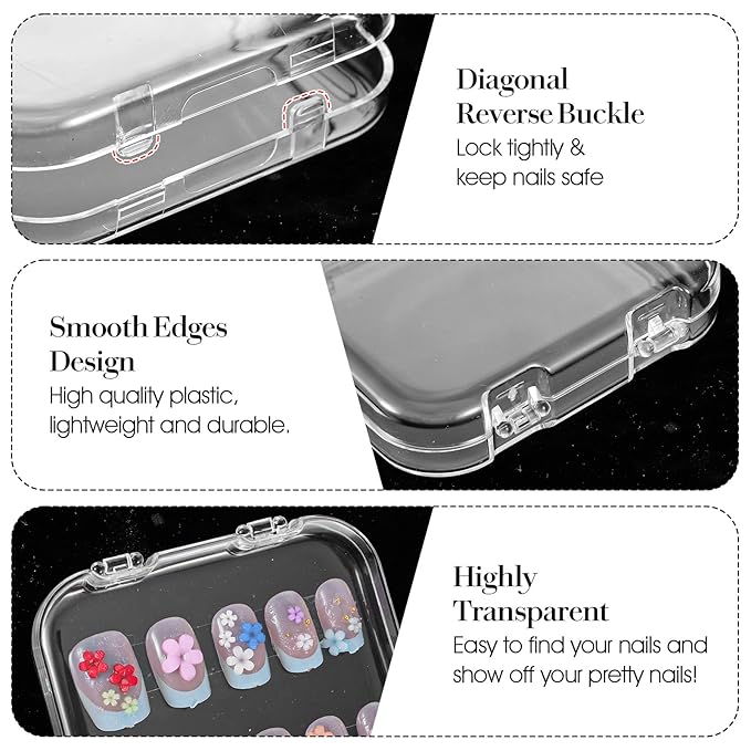 29 PCS Nail Boxes with 4 Pack Tape, Clear Acrylic Nail Display Box for Storage; 1 Large Storage Box with Lid and 24 Art Boxes for Art Home Beauty Salon