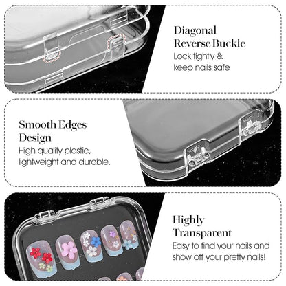 29 PCS Nail Boxes with 4 Pack Tape, Clear Acrylic Nail Display Box for Storage; 1 Large Storage Box with Lid and 24 Art Boxes for Art Home Beauty Salon