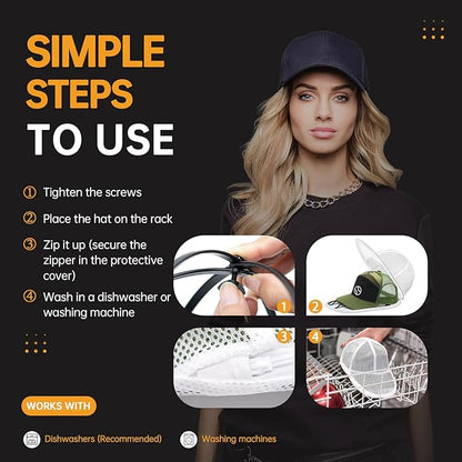 Hat Washer Cage, Collapsible Baseball Cap Washing Cage - Hat Holder for Washing Machine & Dishwasher – Ball Cap Cleaner, Shaper & Protector Form Mold with Rack for Laundry