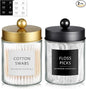 SheeChung 2-Pack Qtip Holder Dispenser - Glass Apothecary Jars with Rust-Proof Stainless Steel Lids - Modern Luxury Farmhouse Bathroom Vanity Organizer for Cotton Swabs, Balls, Pads(Black&Gold)