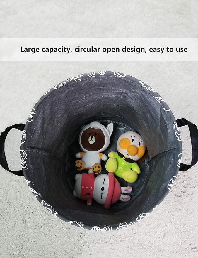 QUEENLALA Large Storage Basket,Laundry Hamper/Bathroom/Home Decor/Collapsible Round Storage Bin,Boys and Girls Hamper/Boxes/Clothing(Round-Grey space exploration)