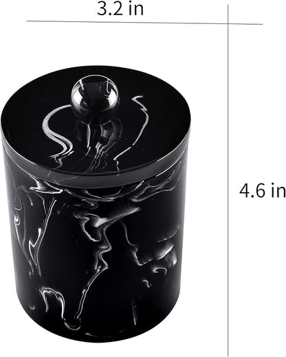 Qtip Holder Bathroom Canister with Mable Look,Resin Qtip Dispenser Vanity Storage Jars Organizer for Cotton Ball,Qtip,Cotton Swab,Bath Salts-Ink Black