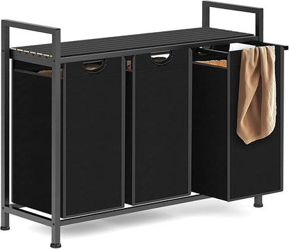 Sonharlar Laundry Hamper, Laundry Sorter with 3 Pull-Out Removable Oxford Fabric Bags Cloth Laundry Basket 3 x 10 Gallons (Charcoal Black)