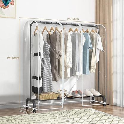 Garment Rack Cover waterproof ransparent Clothes Rack Cover, PEVA Dustproof Wardrobe Hanging Protector Rack Organizer with 2 Smooth Zipper (60 * 20 * 60inch)