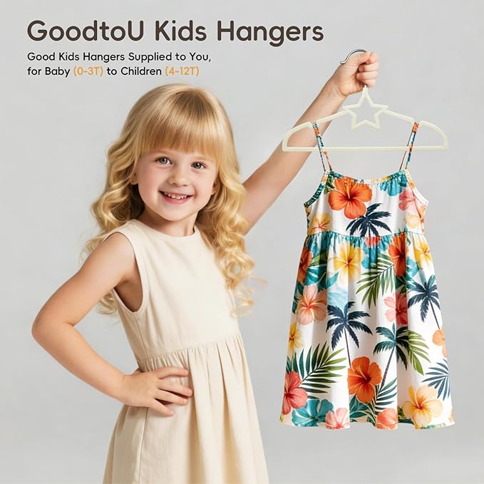 GoodtoU 50 Pack Velvet Baby Hangers, 12.8 Inch Non-Slip Toddler Clothes Hangers, for Infant Coats, Dresses & Pants, White - Star