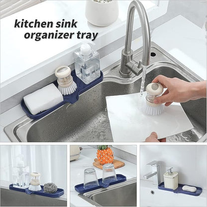 MicoYang Silicone Bathroom Soap Dishes with Drain Spout-Kitchen Sink Organizer,Sponge Holder,Dish Soap Tray,Perfect for Dispenser,Scrubber,Bottle,Cup on Sink or Counter-Navy Blue 12"×4"