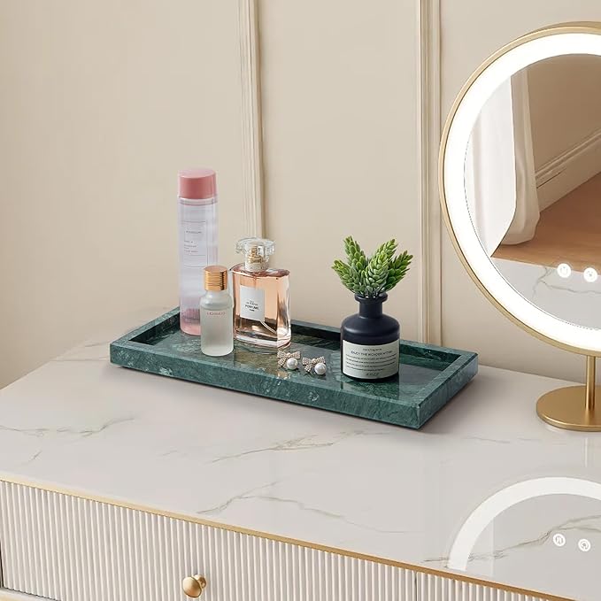 Natural Marble Vanity Tray, Luxury Stone Organizer for Bathroom & Kitchen Counter | Holds Soap Dispenser, Jewelry, Perfume | Non-Resin, Non-Ceramic Décor