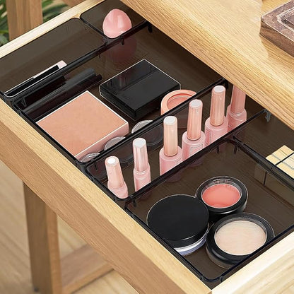 StorMiracle 23 PCS Drawer Organizer Set, 5 Varied Size Bathroom and kitchen Drawer cabinet organizer Trays, Clear Storage Bins for Makeup, Jewelry, Utensils and Gadgets, Black