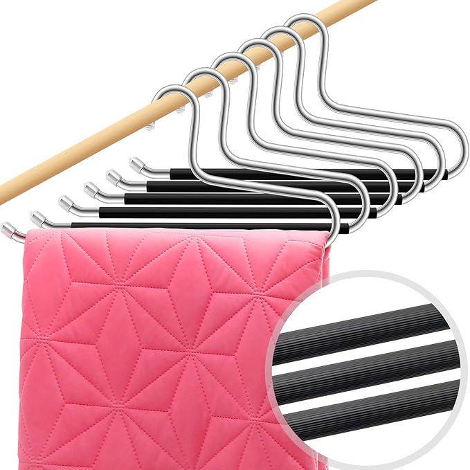 6 Pack Blanket Hanger,Non Slip Hangers Space Saving Stainless Steel Heavy Duty Hangers,Upgraded Closet Organizers and Storage Pants Hanger for Table Cloths,Comforters,Bath Towels,Rugs Sleeping Bags