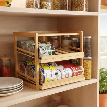 Yumkfoi Can Organizer for Pantry, 3 Tiers Pantry Can Organizer Hold up to 72 3oz Cat Can, Rolling Can Storage Soda Dispenser Can Holders for Cabinet