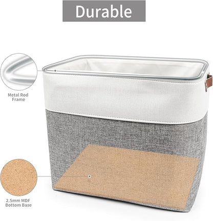 Bagnizer Large Fabric Storage Baskets | 50L Storage Bins, Decorative Linen Closet Baskets with Handles for Organizing, Shelf, Toys, Clothes, Home, Office, Nursery, 17x12x15Inches (Grey&White)