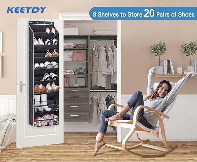 KEETDY Over The Door Shoe Rack and 20 Pairs Over The Door Shoe Organizer