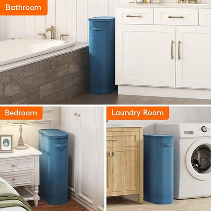 Lifewit Slim Laundry Basket with Lid, Narrow Large Laundry Hamper with Plastic Handles and Removable Bag, Tall Foldable Dirty Clothes Hampers for Laundry Room, Bedroom, Bathroom, Dorm, 75L Dark Blue
