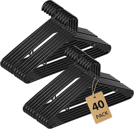 Heavy Duty Plastic Hangers – Super Thick & Reinforced with 20lb Capacity for Coats, Jackets, Pants – Durable Non-Slip Closet Hangers for Heavy Clothing (White, 40 Pack)