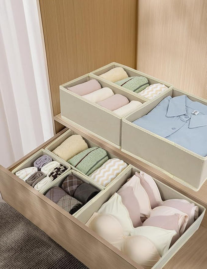 Fordonral 12 Pack Drawer Organizer Clothes, Foldable Fabric Dresser Organizer Closet Organizers and Storage Box for Underwear,Folded Clothes,Baby Clothing,Socks,Bra,Towels,Ties(12 Pack,Beige)