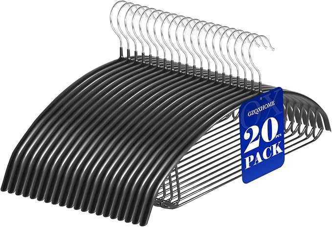 20 Pack Non Slip PVC Coating Metal Clothes Hangers No Shoulder Bump,Built-in Shoulder Hook and Bottom Rod,Suitable for Sweaters,Suits,Shirts,Skirt,Jackets (Black, 20 Pack)