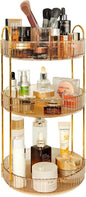 VNIMTI Skincare Organizers 360 Rotating, 3 Tier Makeup Organizer Countertop, Spinning Cosmetics Organizer Display Cases, Beauty Storage for Vanity, Countertop, Bathroon (Gold - Separate Grids)