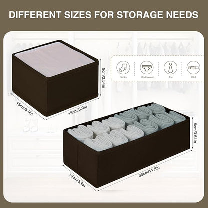 DIMJ Drawer Organizer Clothes, Underwear Drawer Organizer, Set of 4 Foldable Closet Drawer Bins, Fabric Drawer Dividers for Baby Clothes, Socks, Belt, Tie (Brown)