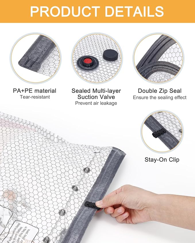 Vacuum Bags for Travel, Vacuum Seal Bags with Rechargeable Air Pump, Compression Packing Bags for Luggage and Suitcase, Space Saver Bags for Clothes and Clothing, Bedding, 6 Combo Travel Size