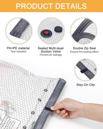 Vacuum Bags for Travel, Vacuum Seal Bags with Rechargeable Air Pump, Compression Packing Bags for Luggage and Suitcase, Space Saver Bags for Clothes and Clothing, Bedding, 6 Combo Travel Size