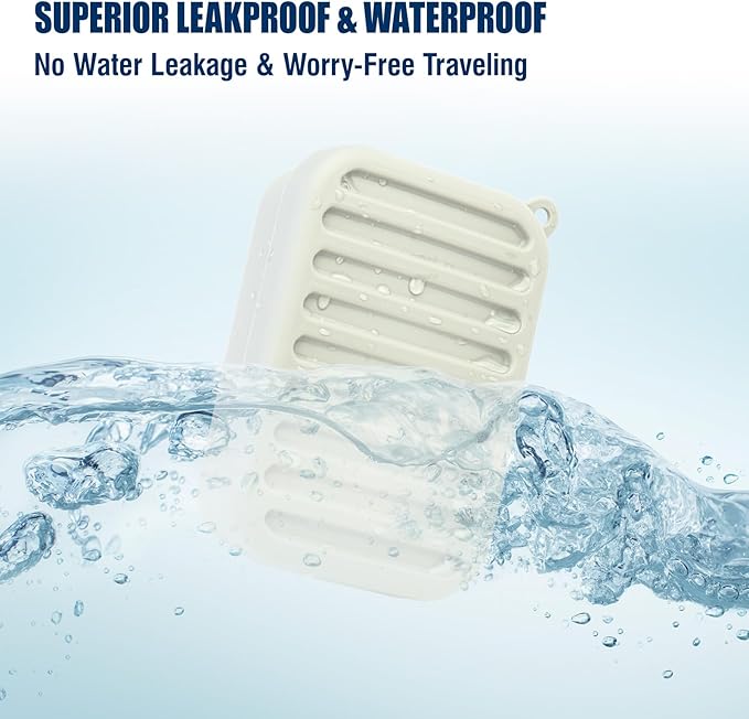 Superior Leak-Proof Silicone Travel Soap Case with Drainage Lid/Layer, Compact Bar Soap Container, Durable Soap Holder for Camping, Gym, and Travel Size Toiletries (Off-White)