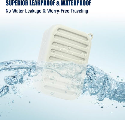 Superior Leak-Proof Silicone Travel Soap Case with Drainage Lid/Layer, Compact Bar Soap Container, Durable Soap Holder for Camping, Gym, and Travel Size Toiletries (Off-White)