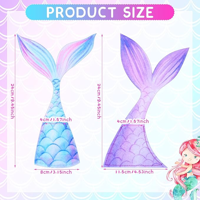 Yaomiao 24 Pack Mermaid Cutlery Holder Bag Mermaid Tail Shaped Utensil Holder Pouch Tableware Knife Fork Cover for Themed Party baby shower Decorations Birthday Party Supplies