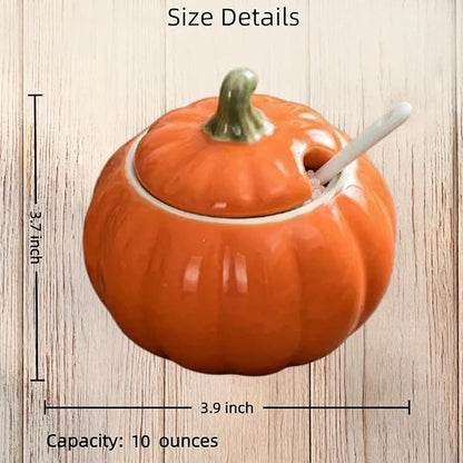 Ceramic Salt Cellar with Lid and Spoon, 10 OZ Salt Box, Salt Holder for Counter, Coffee, Sugar, Spices, Candies and Salt Containers for Countertop(orange)