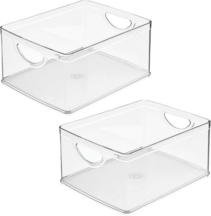 iDesign Pantry Storage Bins with Handles - Organizer Bins for Cabinets or Fridge - Set of 2 - Clear