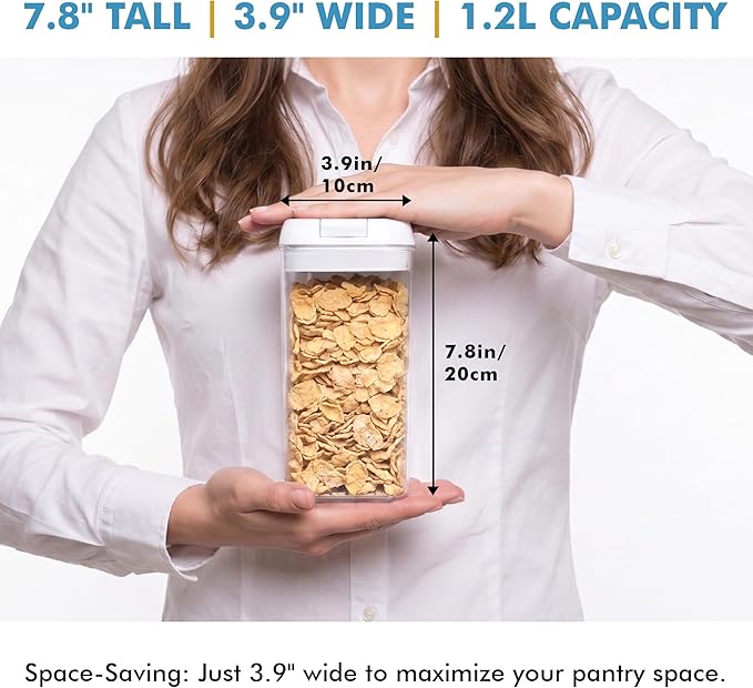 Shazo Airtight Food Storage Containers with Lids - 6 PC BPA Free Clear Plastic Cereal Containers with Easy Lock Lids for Kitchen and Pantry Organization for Snacks and Pasta - 1.2 L
