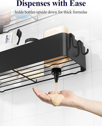 Kitsure Shower Caddy Adhesive - 6-Pack, No-Drilling Shower Shelves with Soap Holder, Toothbrush Holde, 6 Hooks, Rustproof & Stylish Bathroom Organizers and Storage Solution, Black, Large
