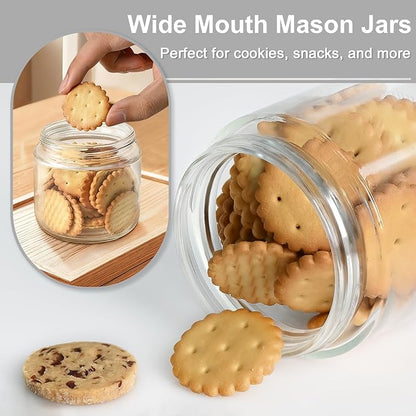 Overnight Oats Containers with Lids, 10oz Wide Mouth Mason Jars with Lids, 6 Pack Glass Jars with Airtight lid for Chia Pudding Yogurt Salad, Meal Prer Oatmeal Jars, Gray