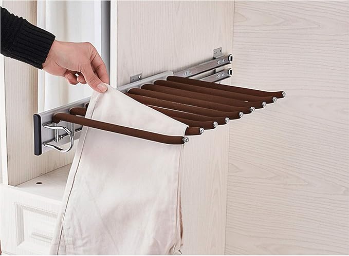 Hanging Pull Out Trousers Storage Rack,Multi Functional Pants Rack,Pull Out Closet Pants Hanger,for Clothes Towel Scarf Trousers Tie (Left Side Mounted)