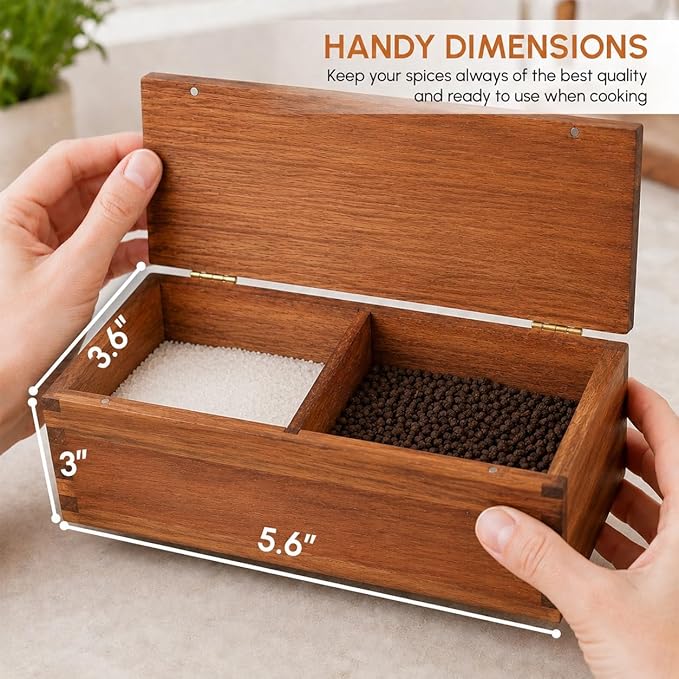 Vespara Acacia Wood Salt Cellar Spice Box with Flip Lid Storage, Large Capacity Salt Box for Kitchen, Gourmet Salts, Spices, Grilling & Cooking(2 natural)