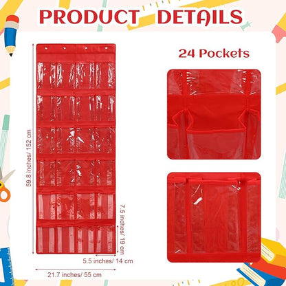 24 Pocket Classroom Reading Buddies Storage Organizer over The Door Hanging Small Stuffed Animal Holder with Card Blank Name Tags Classroom Pocket Chart for Preschool Kindergarten Reading Corner