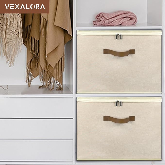 Shoe Organizer for Closet, 2 Pack Shoe Storage Bins with Clear Cover, Adjustable Dividers Fits 16-32 Pairs ShoeBoxes, Organizador de Zapatos, Khaki