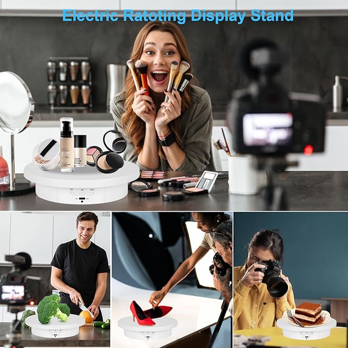 2 in 1 Motorized Rotating Display Stand with 5.74 /8.66 inch Replacement Cover, Remote Control 360 Degree Electric Turntable Display Stand Max 22lbs Load Auto Lazy Susan for Photography LiveStream