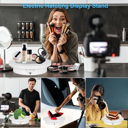 2 in 1 Motorized Rotating Display Stand with 5.74 /8.66 inch Replacement Cover, Remote Control 360 Degree Electric Turntable Display Stand Max 22lbs Load Auto Lazy Susan for Photography LiveStream
