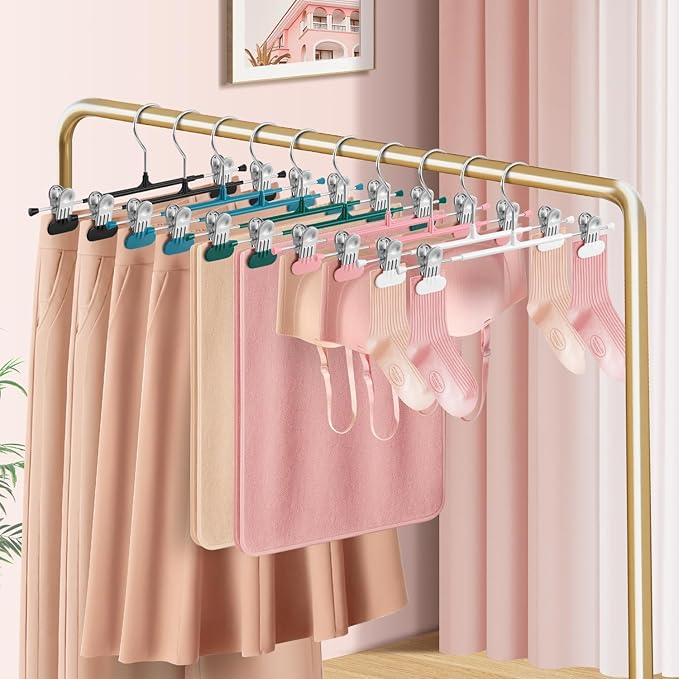 14Inch Clothes Pants Hangers with Wide Clips 20 Pack,Non-Slip Adjustable Skirt Hanger for Women,Space-Saving Heavy Duty Men Hangers for Pants,Trousers,Jeans,Shorts,Pink