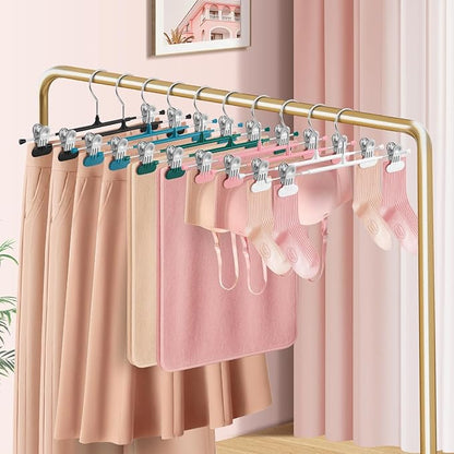 14Inch Clothes Pants Hangers with Wide Clips 20 Pack,Non-Slip Adjustable Skirt Hanger for Women,Space-Saving Heavy Duty Men Hangers for Pants,Trousers,Jeans,Shorts,Pink
