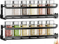 LUCYCAZ 2 Pack Wall Mounted Spice Rack with 8 Hooks, Spice Organizer Shelf for Stove Cabinet Pantry Door,Screw or Adhesive Spice Shelf Hanging Wall Spice Rack in Kitchen and RV (Black, 2 PACK)