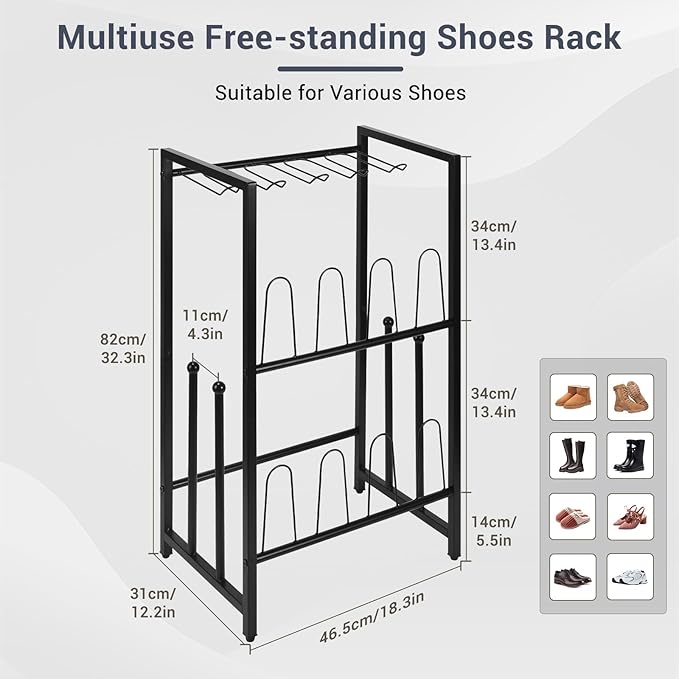GADFISH Free Standing Shoe Racks, Vertical Boot Rack, Black Metal Boot Storage Organizer Tall Boots Organizer for Closet, Entryway, Shoe Rack for Boots, Sneakers, Fit 8 Pairs